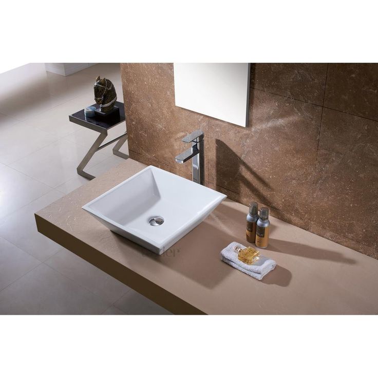 LUXIER Flat Square Bathroom Ceramic Vessel Sink Art Basin in White