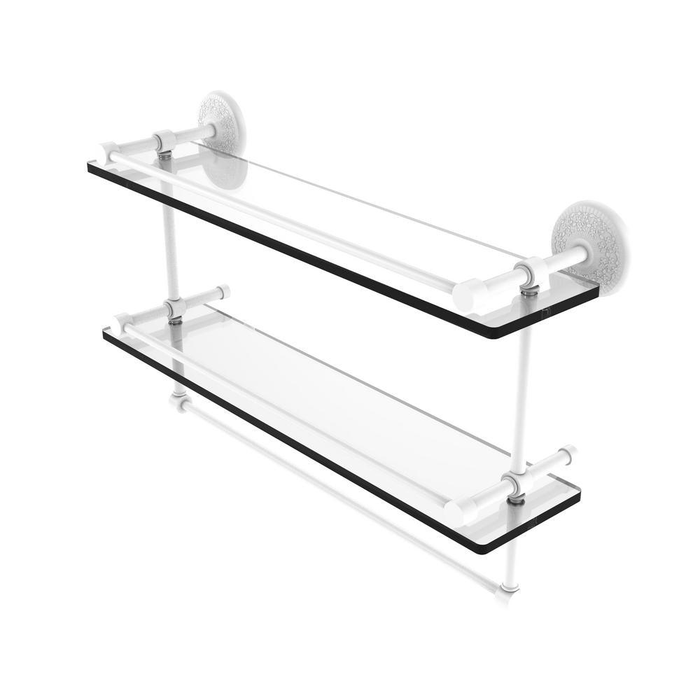 22 in. L  x 12 in. H  x 5 in. W 2-Tier Clear Glass Bathroom Shelf with Towel Bar in Polished Chrome - Super Arbor