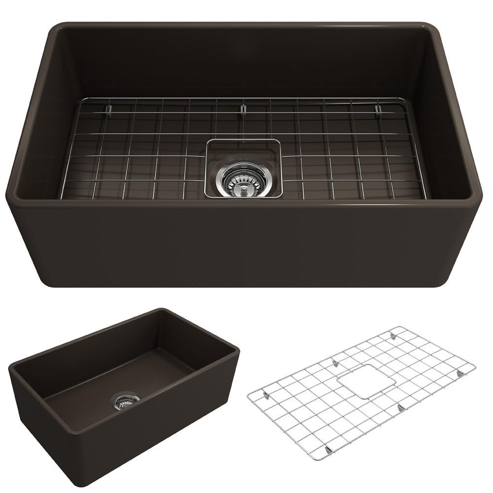 Classico Farmhouse Apron Front Fireclay 30 in. Single Bowl Kitchen Sink with Bottom Grid and Strainer in White - Super Arbor