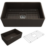 Classico Farmhouse Apron Front Fireclay 30 in. Single Bowl Kitchen Sink with Bottom Grid and Strainer in White - Super Arbor
