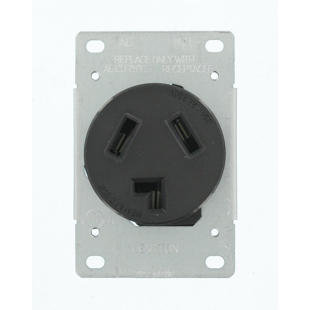 30 Amp 125-Volt/250-Volt Shallow Single Flush Mounted Outlet, Black - Super Arbor