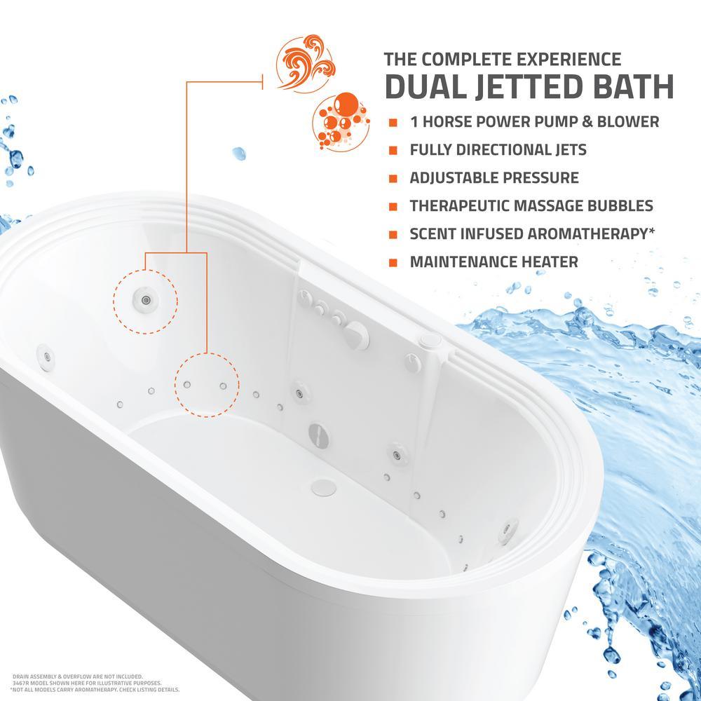 Agate Diamond Series 6 ft. Acrylic Center Drain Flatbottom Whirlpool Freestanding Bathtub in White - Super Arbor