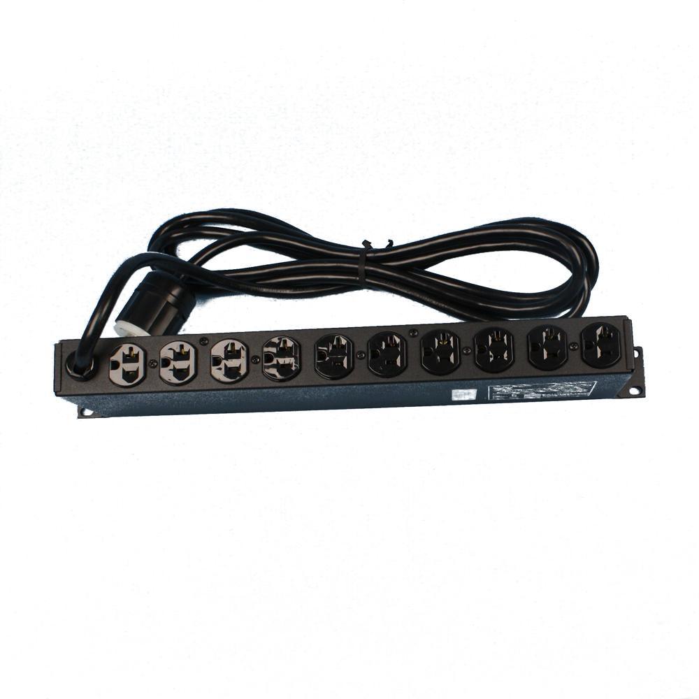 12 Outlet NEMA 5-20R Horizontal Rack Mount Surge Protective Power Distribution Unit with NEMA L5-20P Locking Plug, Black - Super Arbor