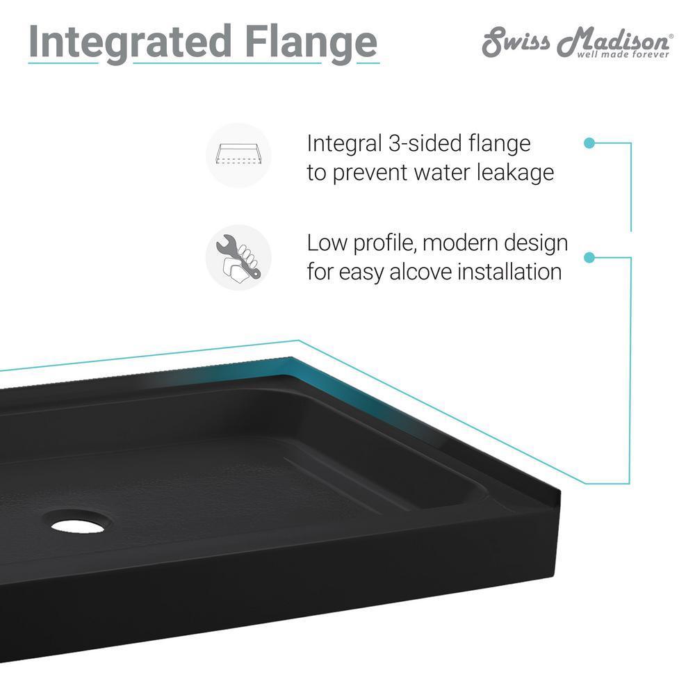 Voltaire 60 in. x 36 in. Acrylic Single-Threshold Right Drain Shower Base in Black - Super Arbor