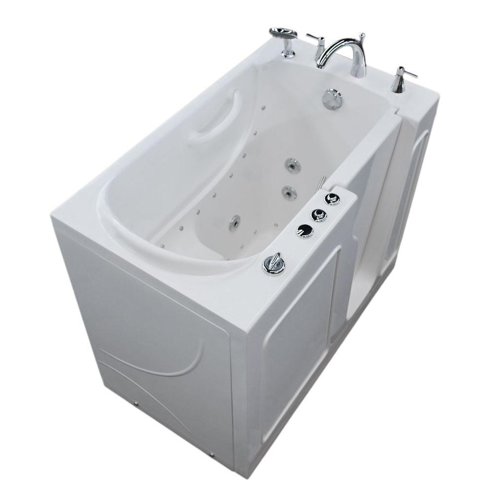 Rampart 3.9 ft. Walk-in Whirlpool and Air Bathtub with 4 in. Tile Easy Up Adhesive Wall Surround in White - Super Arbor