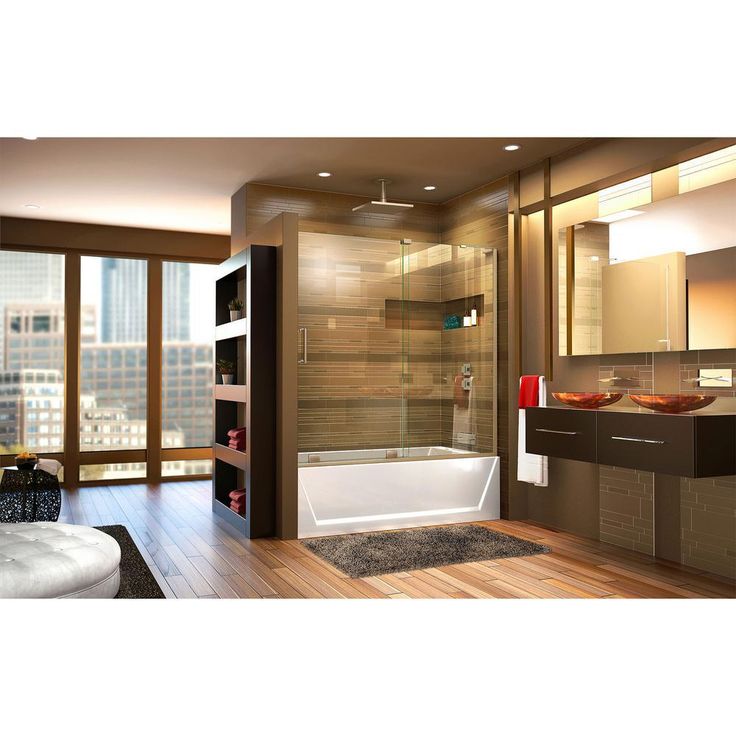 DreamLine Mirage-X 56 to 60 in. W x 58 in. H Semi-Frameless Sliding Tub Door, Brushed Nickel