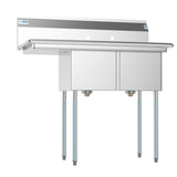 45 in. Freestanding Stainless Steel 2-Hole Triple Bowl Commercial Kitchen Sink