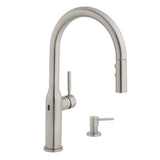Upson Single-Handle Touchless Pull-Down Kitchen Faucet with TurboSpray and FastMount and Soap Dispenser in Stainless - Super Arbor