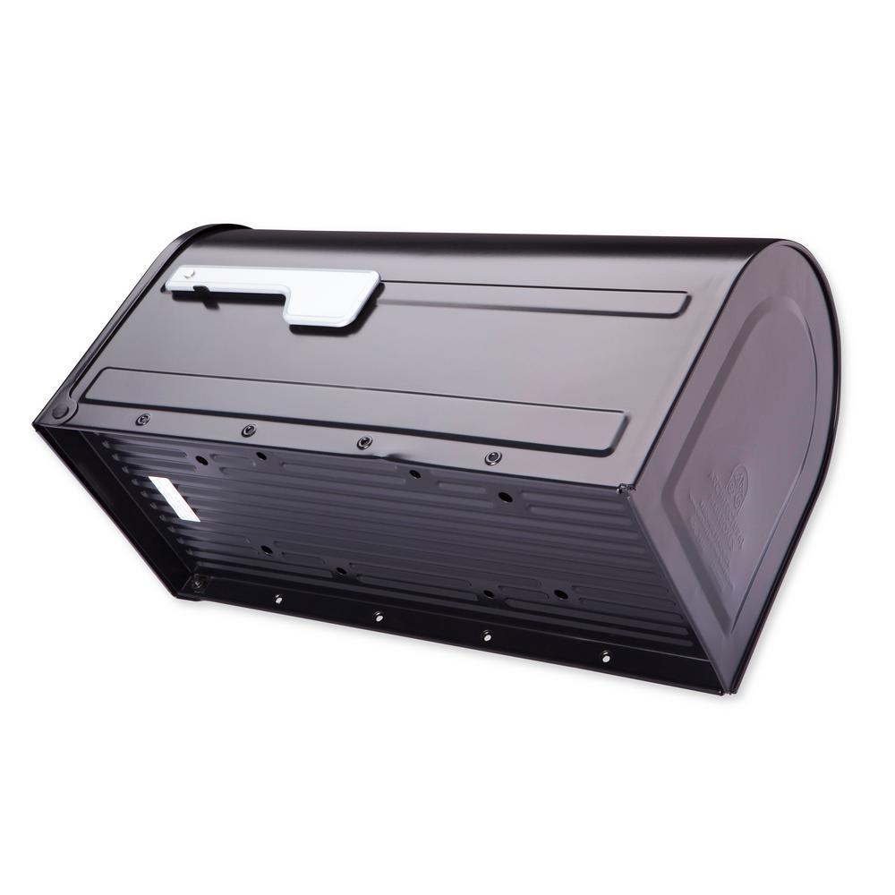 Boulder Post Mount Mailbox Black with Premium Silver Handle and Silver Flag - Super Arbor