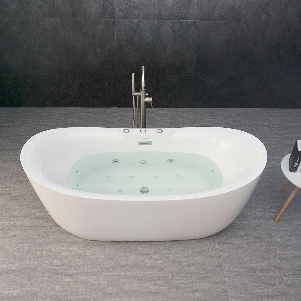 Venezia 71 in. Acrylic Freestanding Double Slipper Whirlpool and Air Bathtub with Drain and Overflow Included in White - Super Arbor