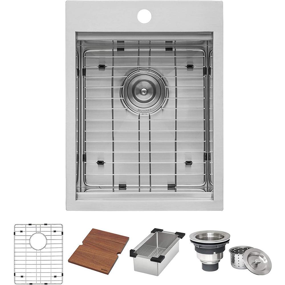 Workstation Drop-in Stainless Steel 15 in. x 20 in. Topmount Bar Prep RV Kitchen Sink 16-Gauge Single Bowl - Super Arbor