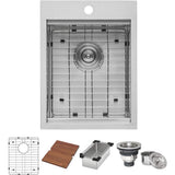 Workstation Drop-in Stainless Steel 15 in. x 20 in. Topmount Bar Prep RV Kitchen Sink 16-Gauge Single Bowl - Super Arbor