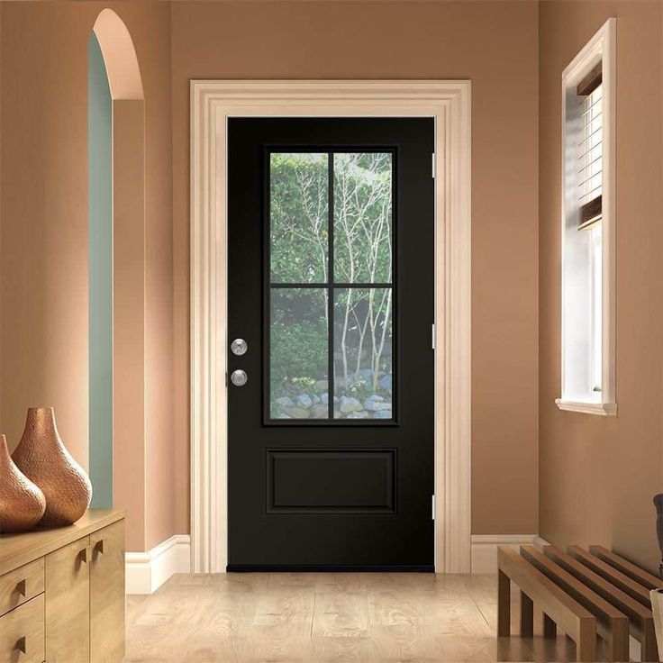 36 in. x 80 in. 1 Panel Left-Hand/Inswing 3/4 Lite Clear Glass Black Steel Prehung Front Door