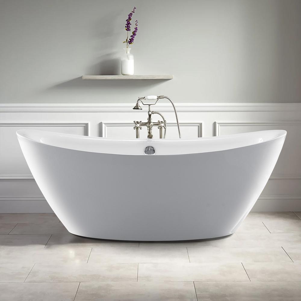 Oval 71 in. W x 36 in. D x 26 in. H Acrylic Flatbottom Freestanding Bathtub with Overflow, White (not Whirlpool) - Super Arbor