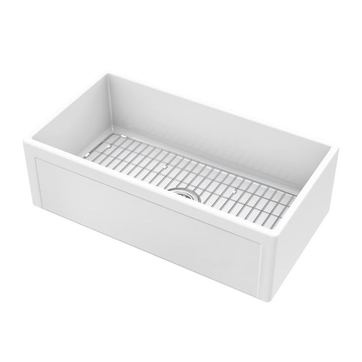 Farmhouse Apron Front Fireclay 33 in. Picture Frame Single Bowl Kitchen Sink in White with Grid and Strainer