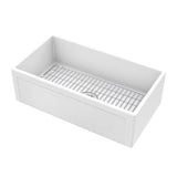 Farmhouse Apron Front Fireclay 33 in. Picture Frame Single Bowl Kitchen Sink in White with Grid and Strainer