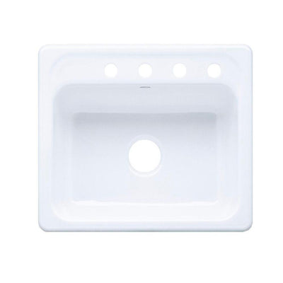 Mayfield Drop-In Cast Iron 25 in. 4-Hole Single Bowl Kitchen Sink in White - Super Arbor