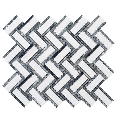 Jeffrey Court Bayou White Herringbone 10.25 in. x 11.875 in. x 6 mm Honed Natural Stone Mosaic Wall and Floor Tile - Super Arbor
