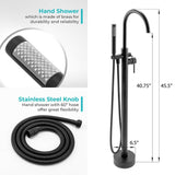 1-Handle Freestanding Floor Mount Tub Faucet Bathtub Filler with Hand Shower in Matte Black