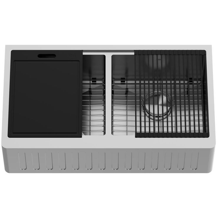 Oxford Stainless Steel 36 in. Double Bowl Slotted Farmhouse Apron-Front Workstation Kitchen Sink with Accessories