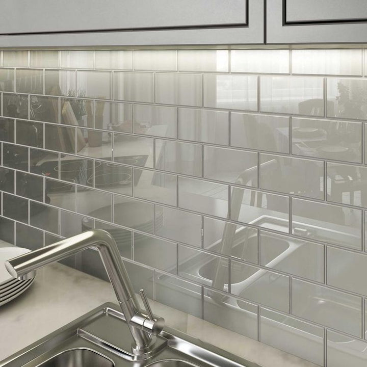 Giorbello Light Gray 3 in. x 6 in. x 8 mm Glass Subway Tile (5.5 sq. ft./case)