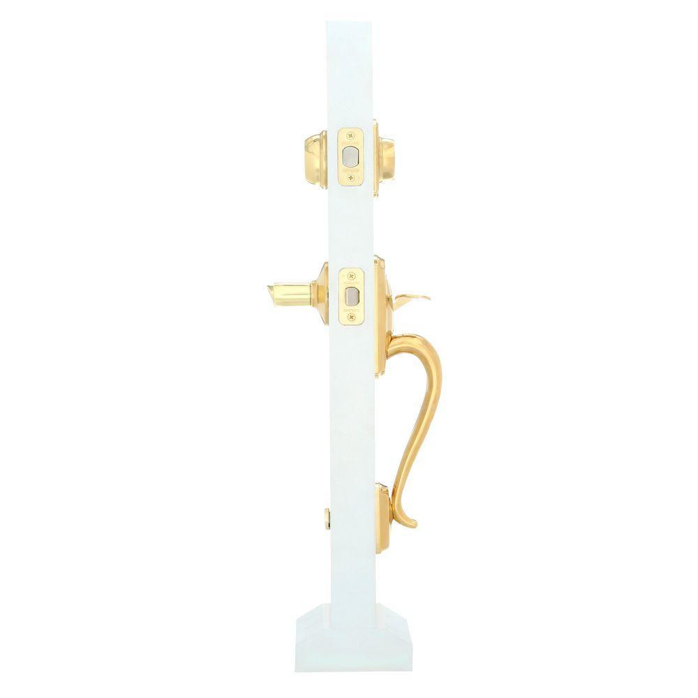 Camelot Bright Brass Double Cylinder Deadbolt with Right Handed Accent Lever Door Handleset - Super Arbor