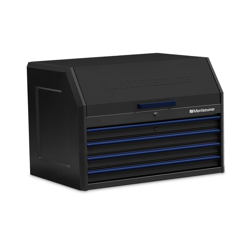 36 in. x 24 in. 4-Drawer Tool Top Chest with Power and USB Outlets in Black and Blue - Super Arbor