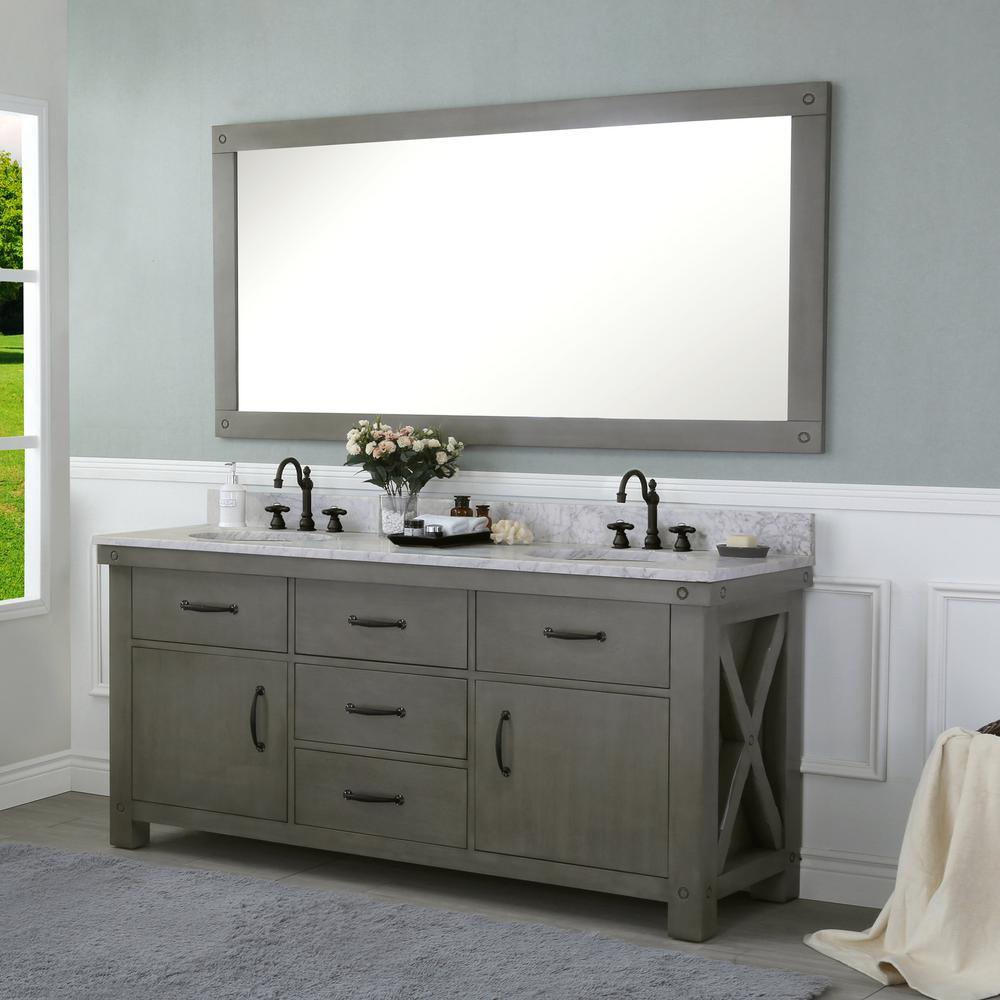 Aberdeen 72 in. W x 34 in. H Vanity in Gray with Marble Vanity Top in Carrara White with White Basins - Super Arbor