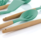 Mint Green Silicone and Wood Cooking Utensils (Set of 9)