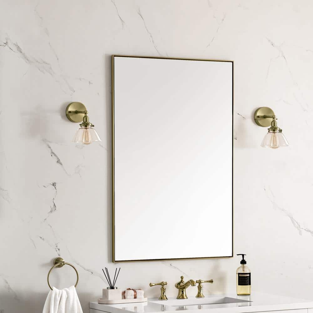 James Martin Vanities Rohe 26" x 40" Rectangular Bathroom Vanity Mirror, Champagne Brass