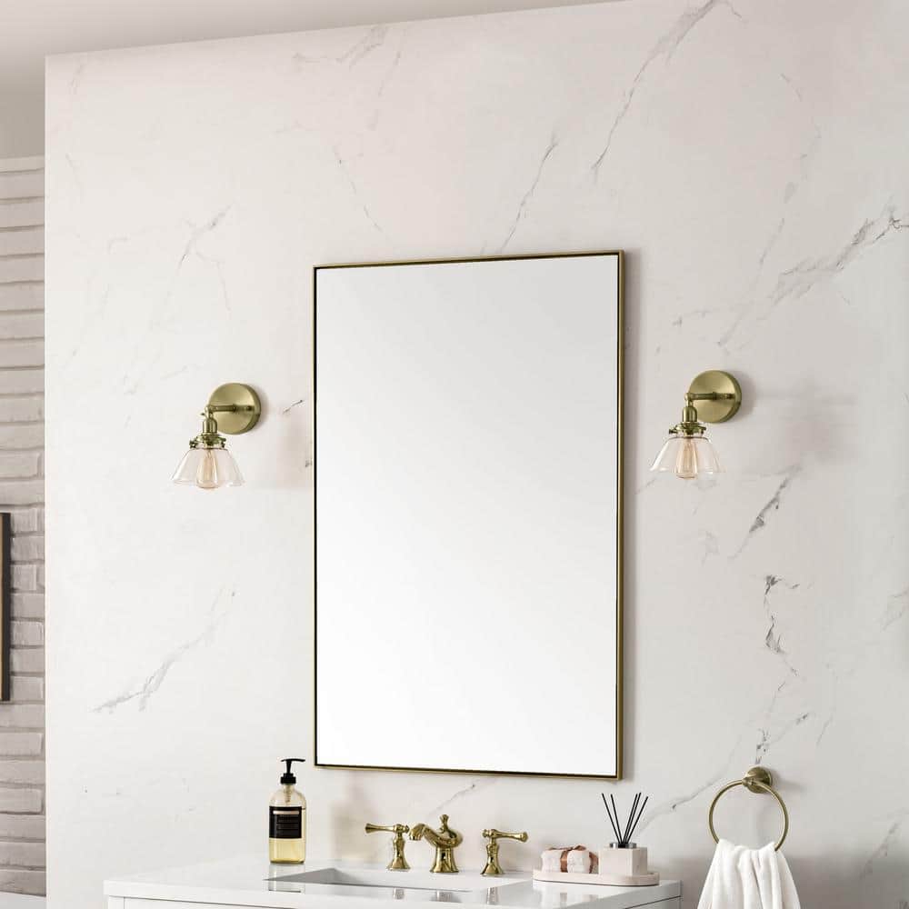 James Martin Vanities Rohe 26" x 40" Rectangular Bathroom Vanity Mirror, Champagne Brass