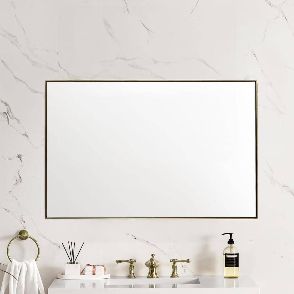 James Martin Vanities Rohe 26" x 40" Rectangular Bathroom Vanity Mirror, Champagne Brass