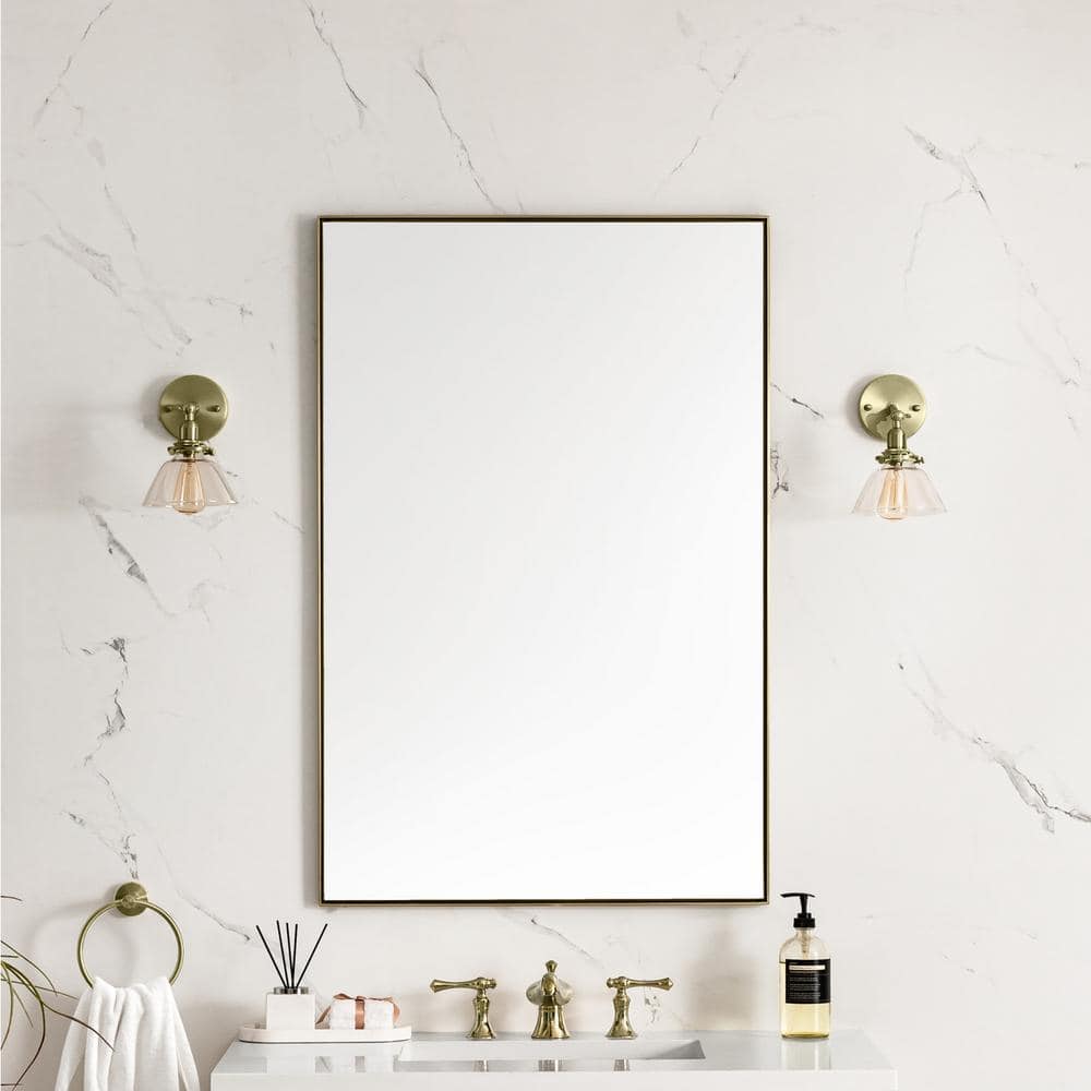 James Martin Vanities Rohe 26" x 40" Rectangular Bathroom Vanity Mirror, Champagne Brass