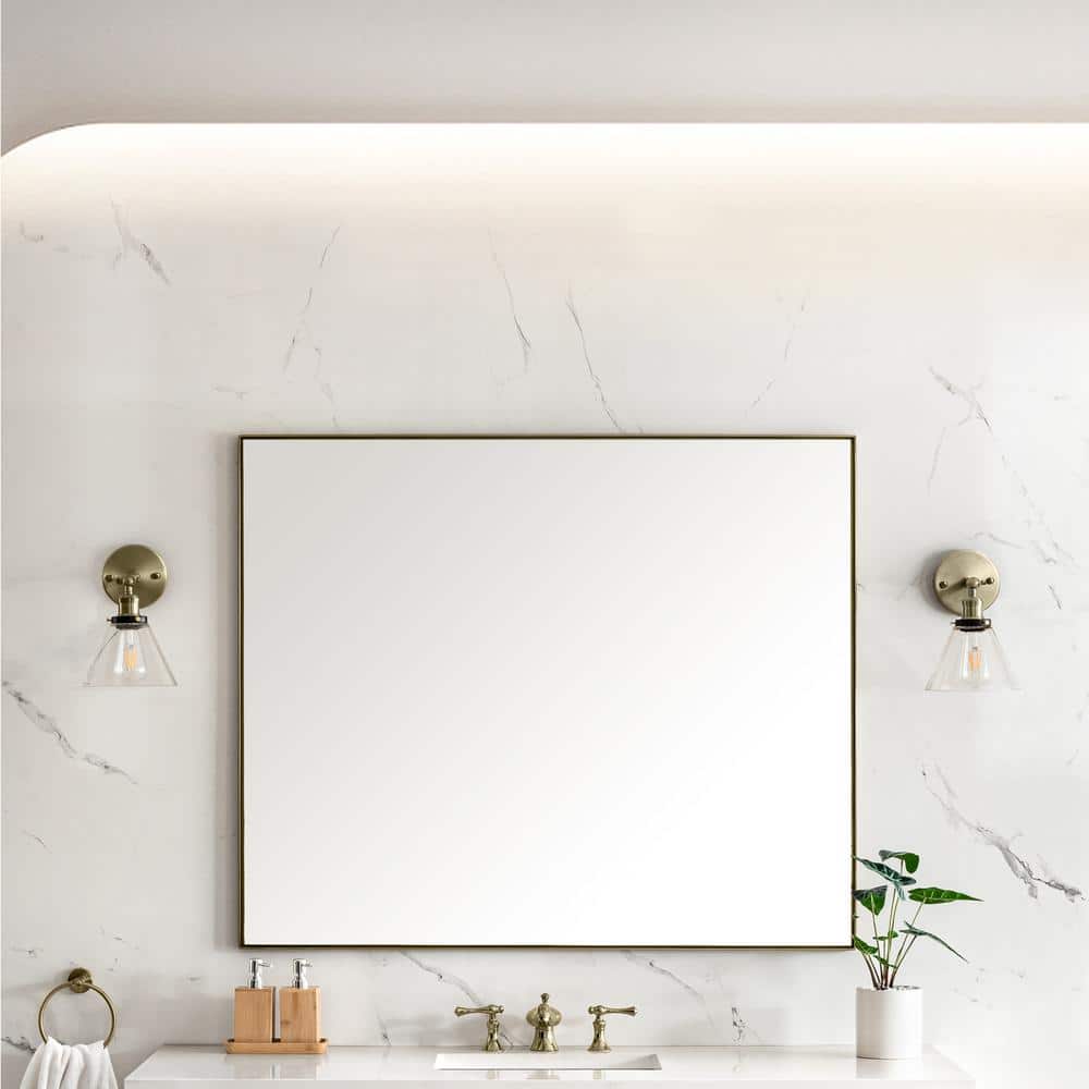 James Martin Vanities Rohe 48" x 40" Champagne Brass Rectangular Bathroom Vanity Mirror