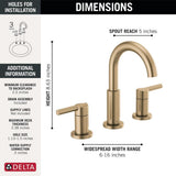 Nicoli J-Spout 8 in. Widespread Double Handle Bathroom Faucet in Champagne Bronze by Delta