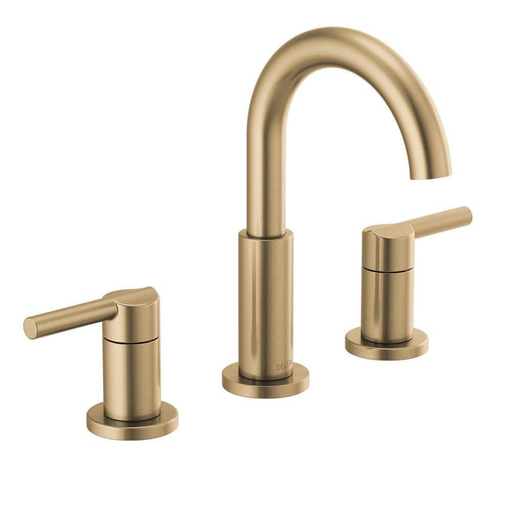 Nicoli J-Spout 8 in. Widespread Double Handle Bathroom Faucet in Champagne Bronze by Delta