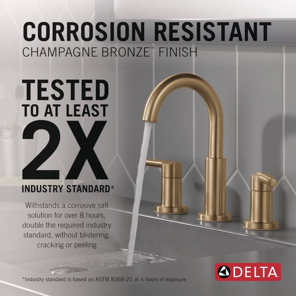 Nicoli J-Spout 8 in. Widespread Double Handle Bathroom Faucet in Champagne Bronze by Delta