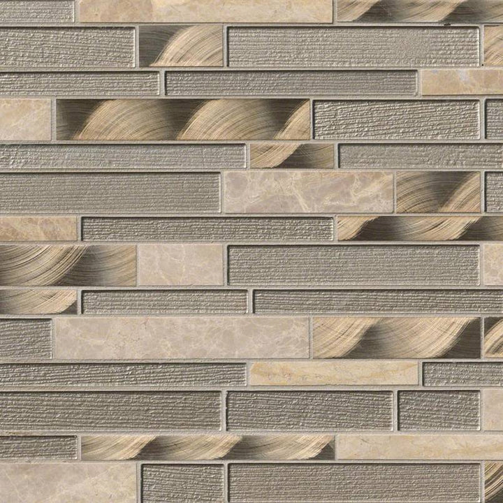 MSI Champagne Toast Interlocking 12 in. x 12 in. x 4 mm Textured Glass Metal Stone Mesh-Mounted Mosaic Tile (1 sq. ft.)