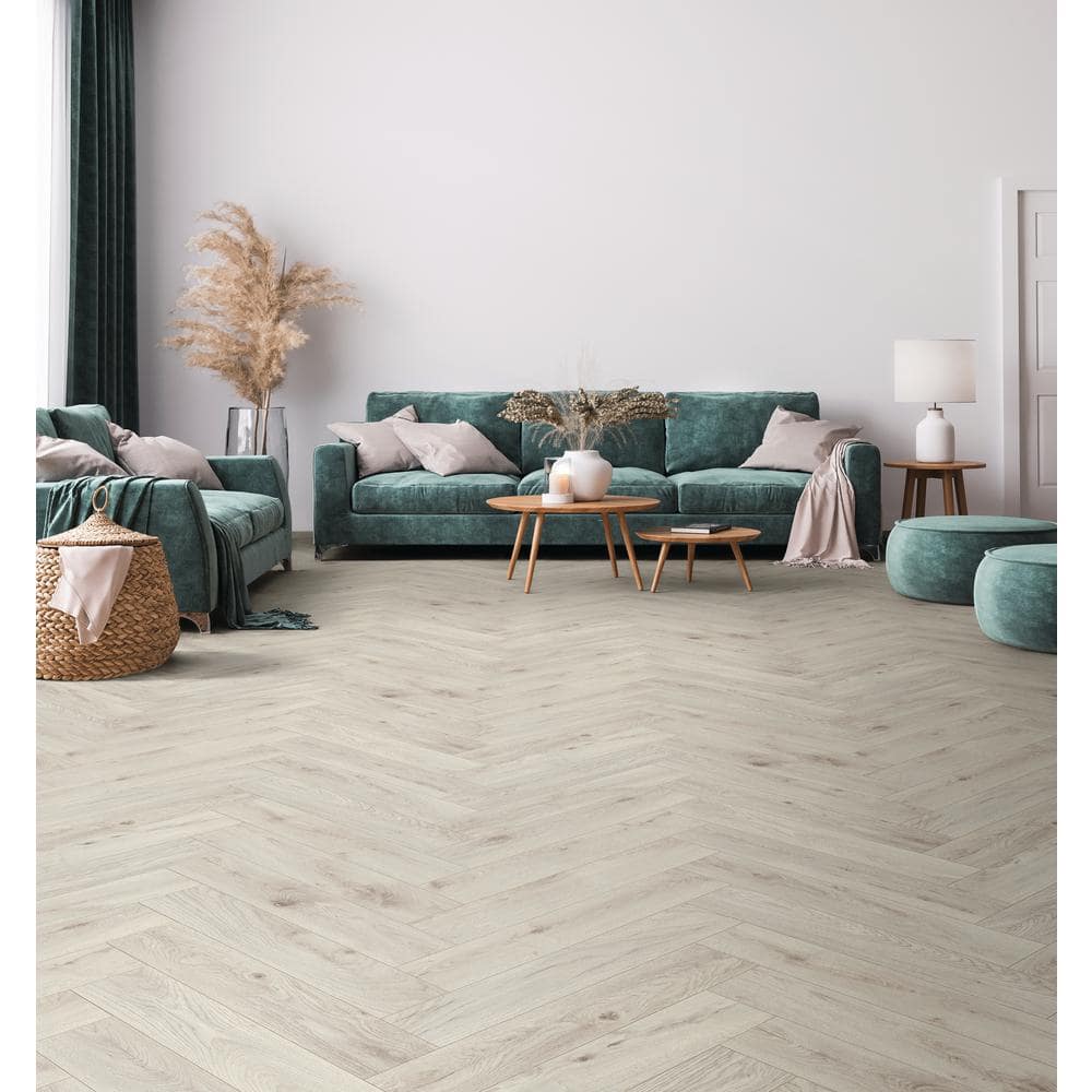 Krono Original Chantilly Oak Herringbone 8mm T x 4.96 in. W Water Resistant Laminate Wood Flooring (9.40 sq. ft./Case)