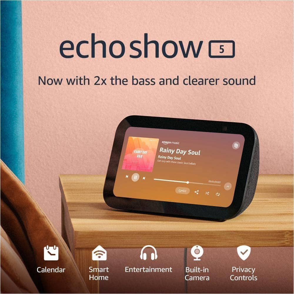 Amazon Echo Show 5 (3rd Gen, 2023 release), Smart Display with Deeper Bass and Clearer Sound, Charcoal