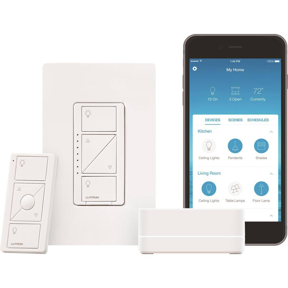 Lutron Caseta Smart Lighting Start Kit with Pico Remote, 2-Dimmer Switches, and Google Home Mini, Charcoal (CASETA-2DIM-GMCHCL)