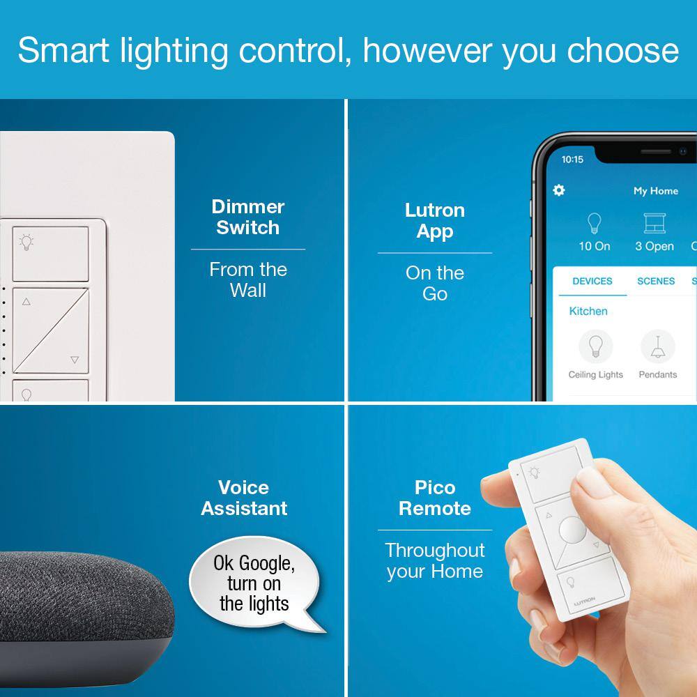 Lutron Caseta Smart Lighting Dimmer Switch (2 Count) Starter Kit w/ Google Mini Charcoal (CASETA2W-GMCHCL)