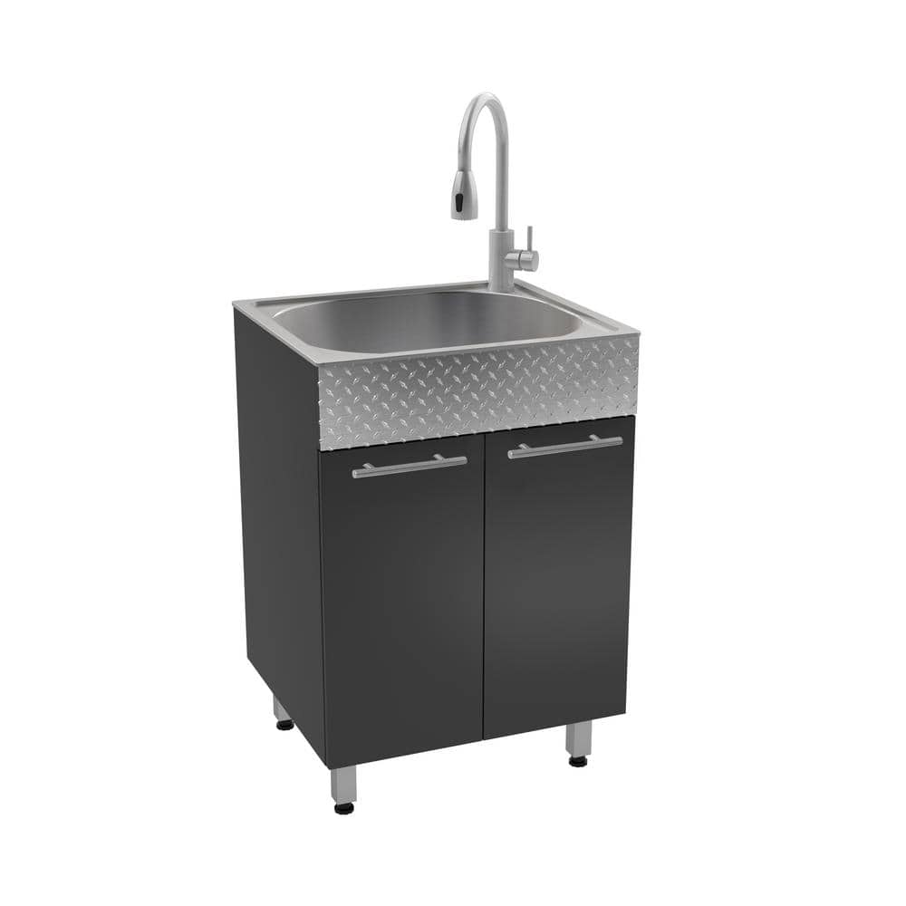 RUGGED TUB 24 in. Charcoal Utility Cabinet with Checker Plate Aluminum Apron