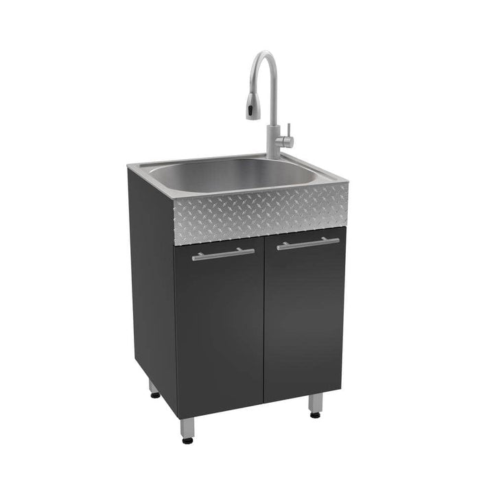 RUGGED TUB 24 in. Charcoal Utility Cabinet with Checker Plate Aluminum Apron