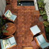 12 in. x 12 in. Square Acacia Wood Interlocking Flooring Tiles Checker Pattern in Brown(Pack of 10 Tiles)