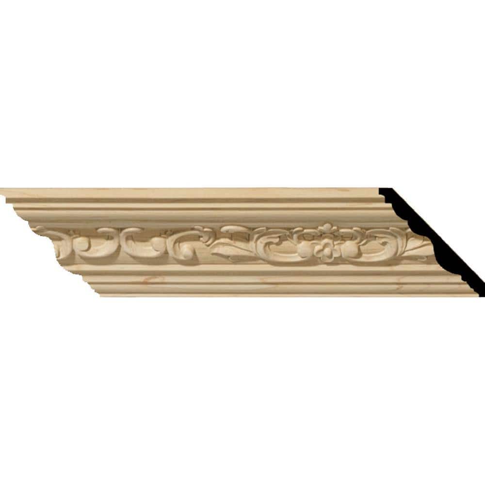 Ekena Millwork 4-7/8 in. x 94-1/2 in. x 4-3/4 in. Unfinished Wood Cherry Medway Carved Crown Moulding