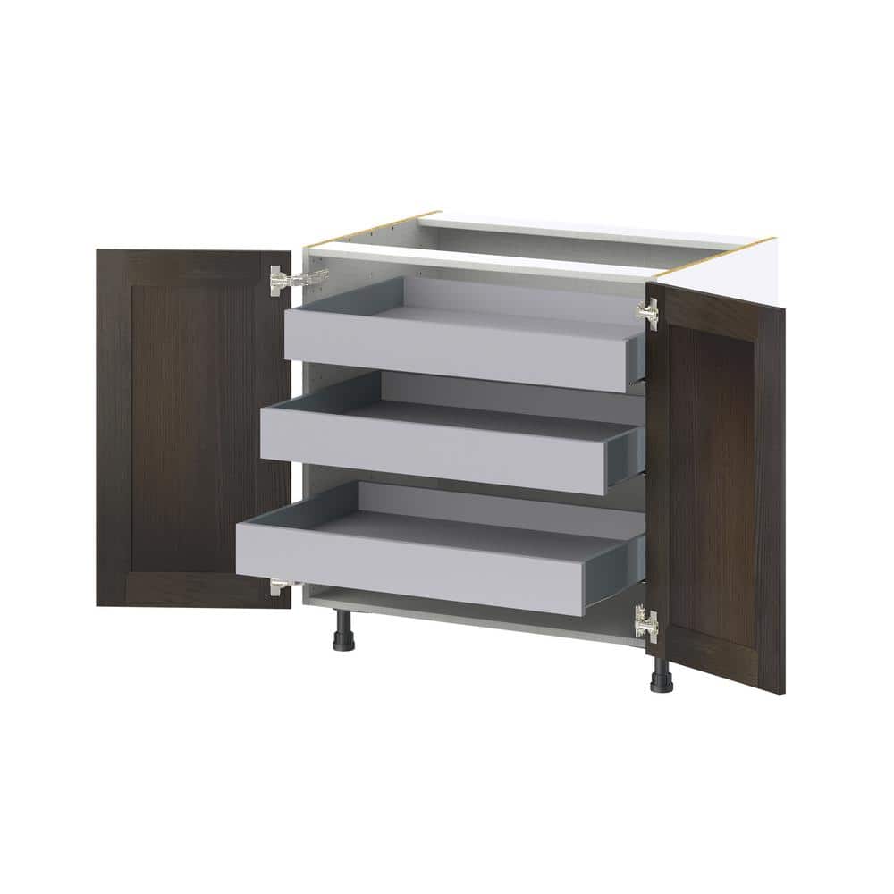 J COLLECTION Lincoln Chestnut Solid Wood Assembled Base Kitchen Cabinet with 3-Inner Drawers (33 in. W x 34.5 in. H x 24 in. D)