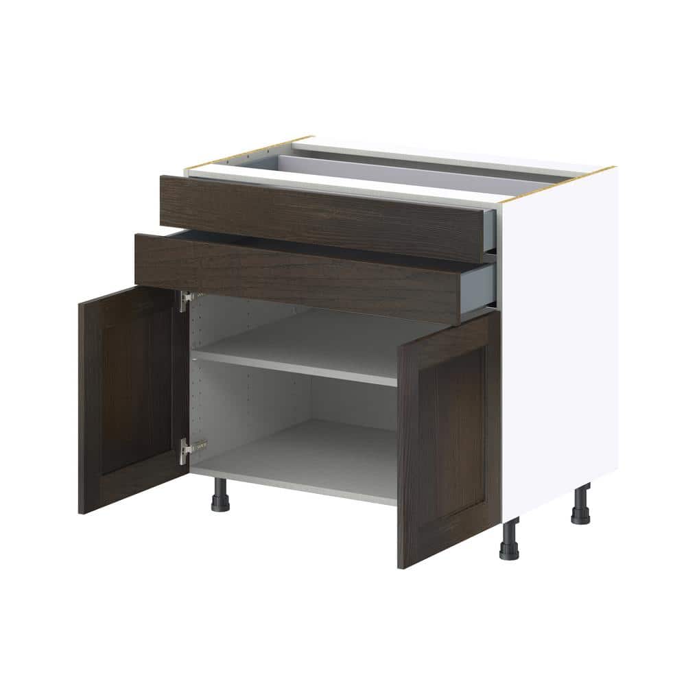 J COLLECTION Lincoln Chestnut Solid Wood Assembled Base Kitchen Cabinet with 2-5 in. Drawers (36 in. W x 34.5 in. H x 24 in. D)