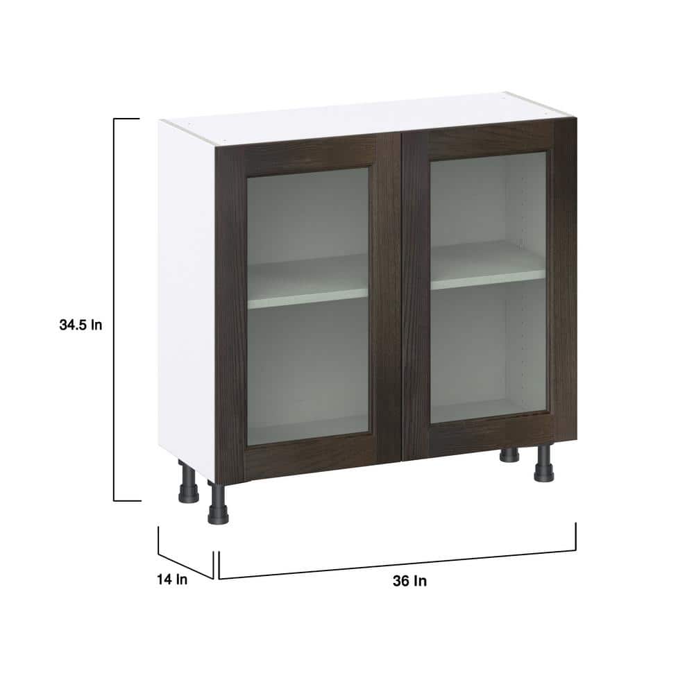 J COLLECTION Lincoln Chestnut Solid Wood Assembled Shallow Base Kitchen Cabinet with Glass Door (36 in. W x 34.5 in. H x 14 in. D)