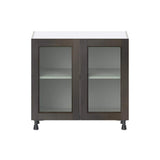 J COLLECTION Lincoln Chestnut Solid Wood Assembled Shallow Base Kitchen Cabinet with Glass Door (36 in. W x 34.5 in. H x 14 in. D)